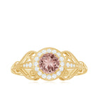 Certified Vintage Style Morganite Engagement Ring with Diamond Morganite - ( AAA ) - Quality - Rosec Jewels