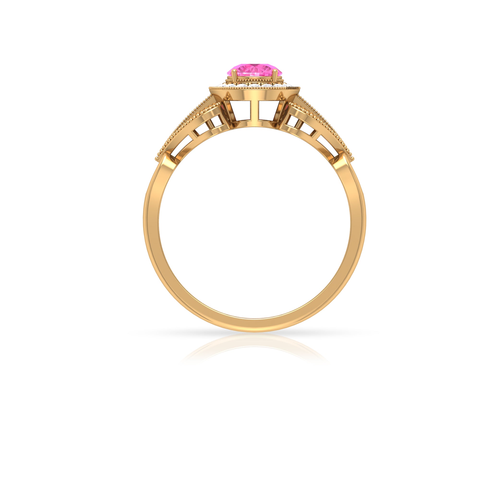 Vintage Pink Sapphire and Diamond Ring with Beaded Detail Pink Sapphire - ( AAA ) - Quality - Rosec Jewels