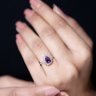 Pear Shape Amethyst Teardrop Ring with Diamond Halo Amethyst - ( AAA ) - Quality - Rosec Jewels