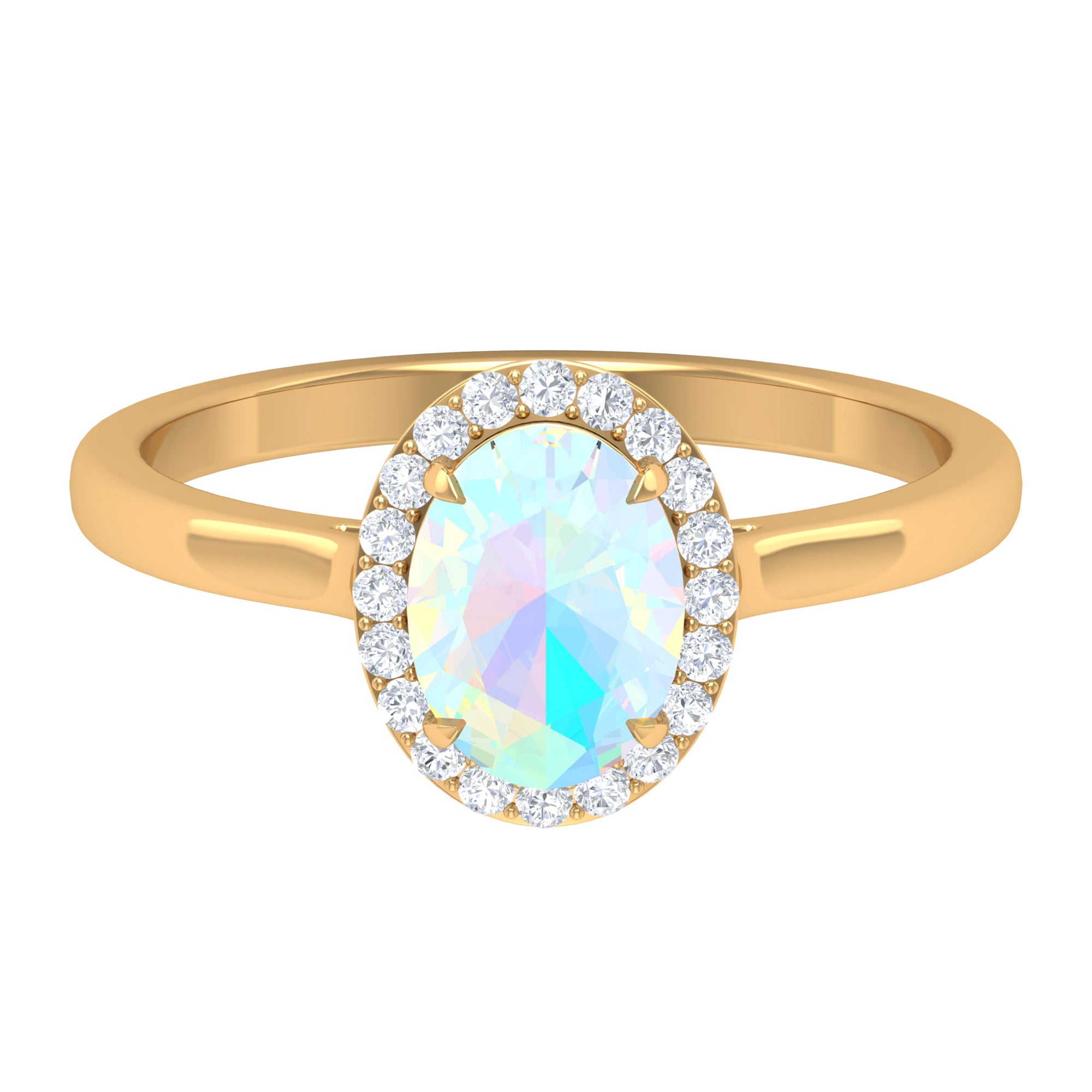 1.50 CT Oval Shape Ethiopian Opal Engagement Ring with Diamond Halo Ethiopian Opal - ( AAA ) - Quality - Rosec Jewels