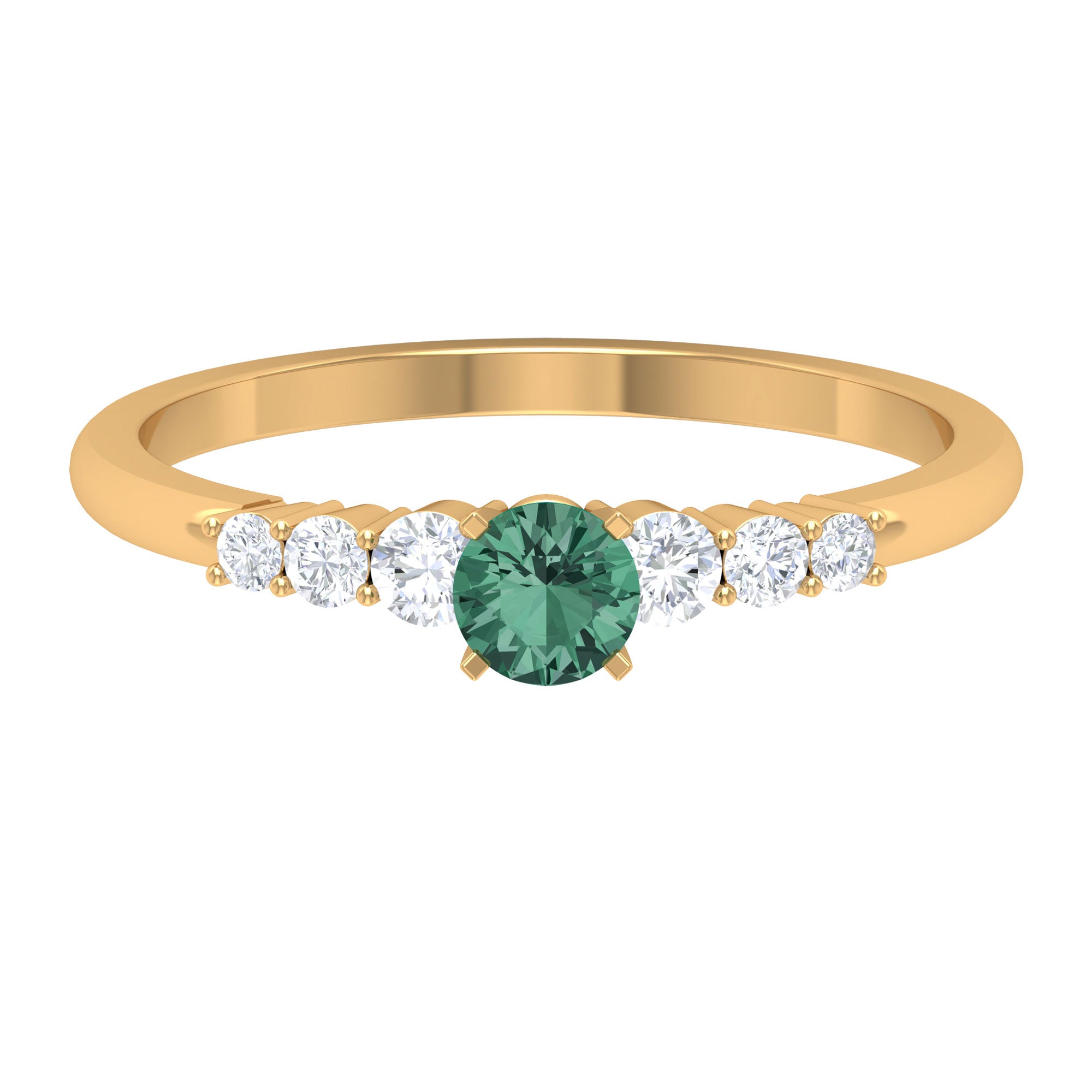 Round Green Sapphire and Diamond Graduated Promise Ring Green Sapphire - ( AAA ) - Quality - Rosec Jewels