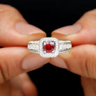 Lab Grown Ruby and Moissanite Halo Engagement Ring Lab Created Ruby - ( AAAA ) - Quality - Rosec Jewels