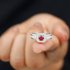 Lab Grown Ruby and Moissanite Halo Engagement Ring Lab Created Ruby - ( AAAA ) - Quality - Rosec Jewels