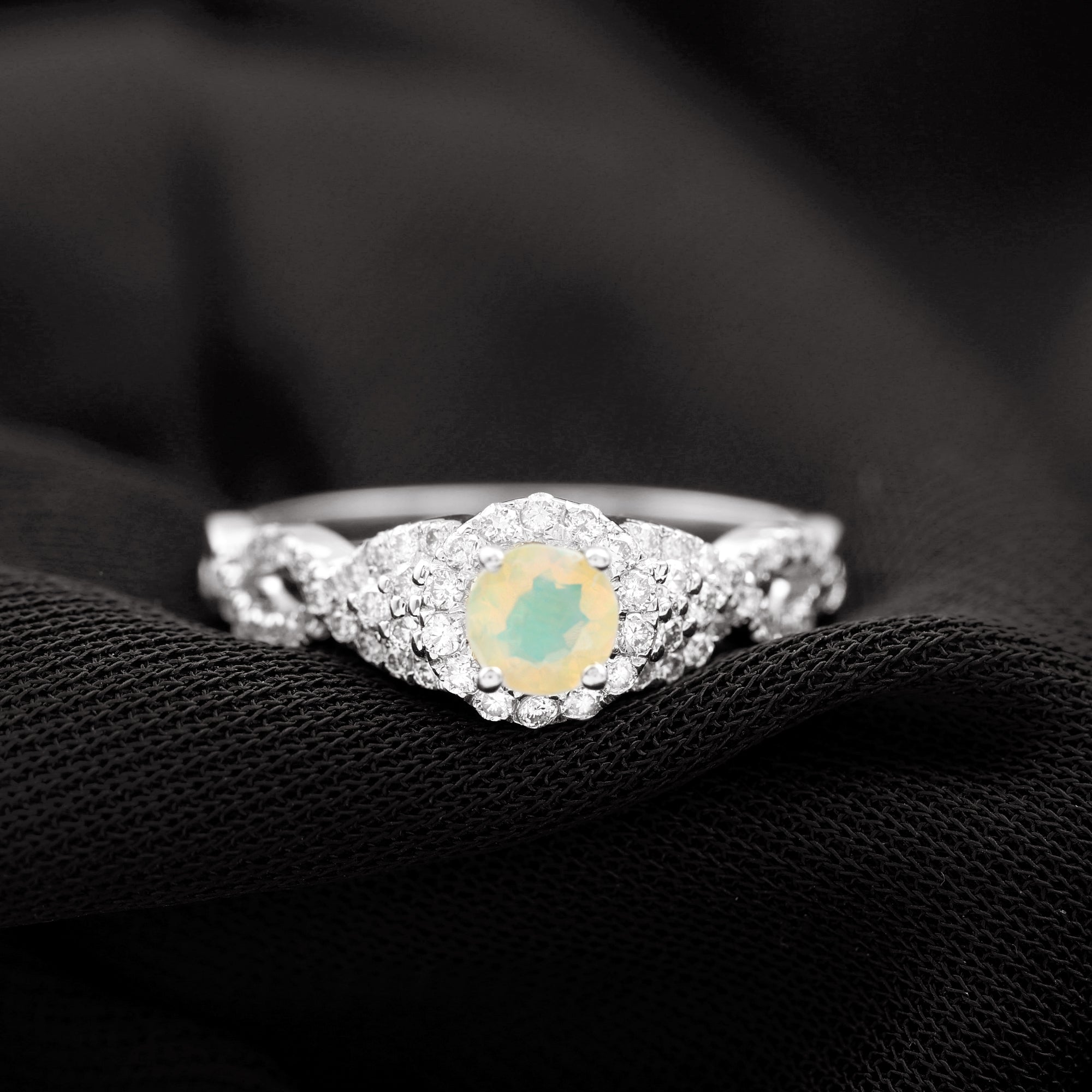 3/4 CT Ethiopian Opal and Diamond Crossover Engagement Ring Ethiopian Opal - ( AAA ) - Quality - Rosec Jewels