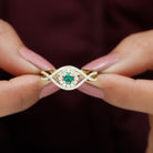 Lab Grown Emerald and Diamond Crossover Ring Lab Created Emerald - ( AAAA ) - Quality - Rosec Jewels