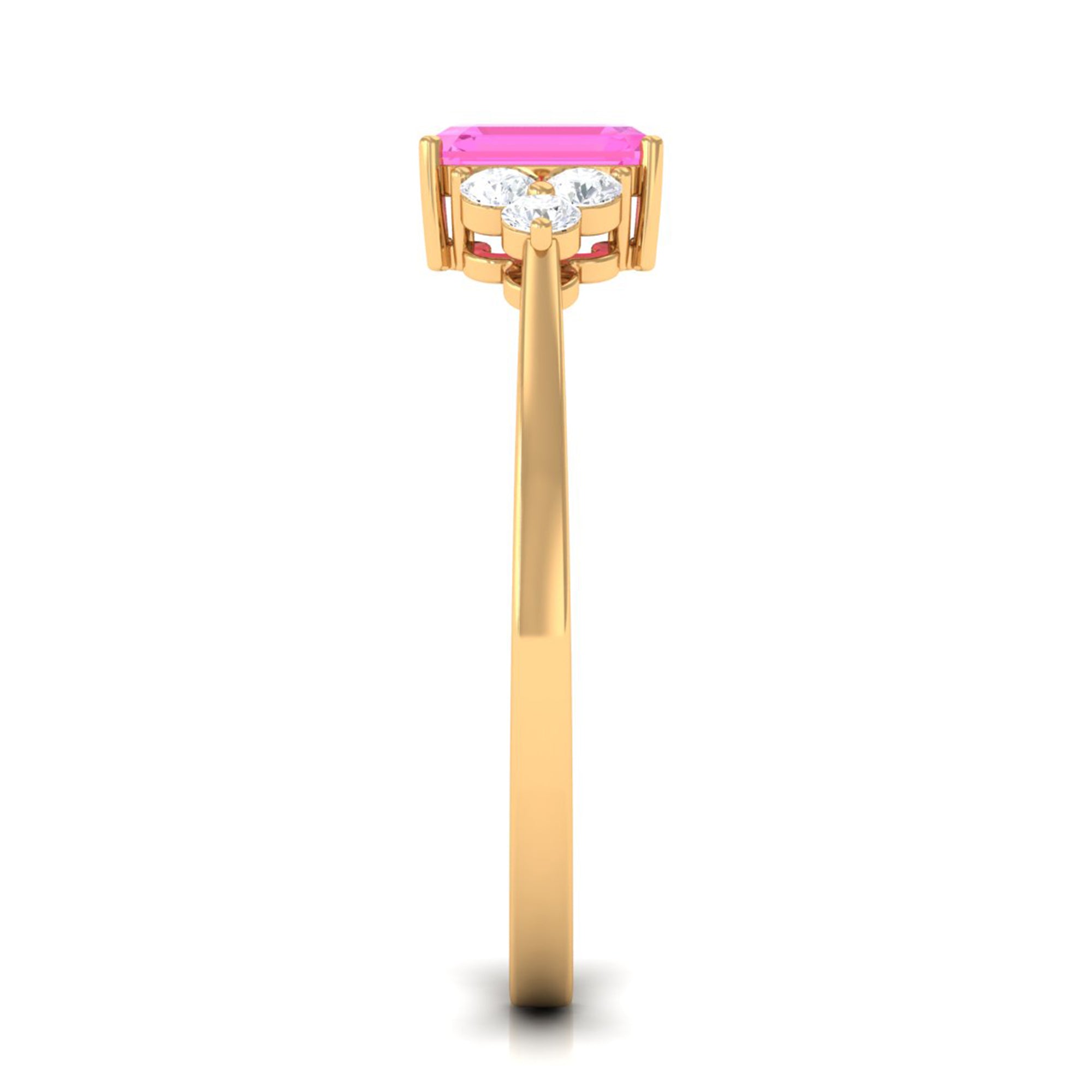 1 CT Emerald Cut Pink Sapphire Solitaire Engagement Ring with Diamond Trio Pink Sapphire - ( AAA ) - Quality - Rosec Jewels