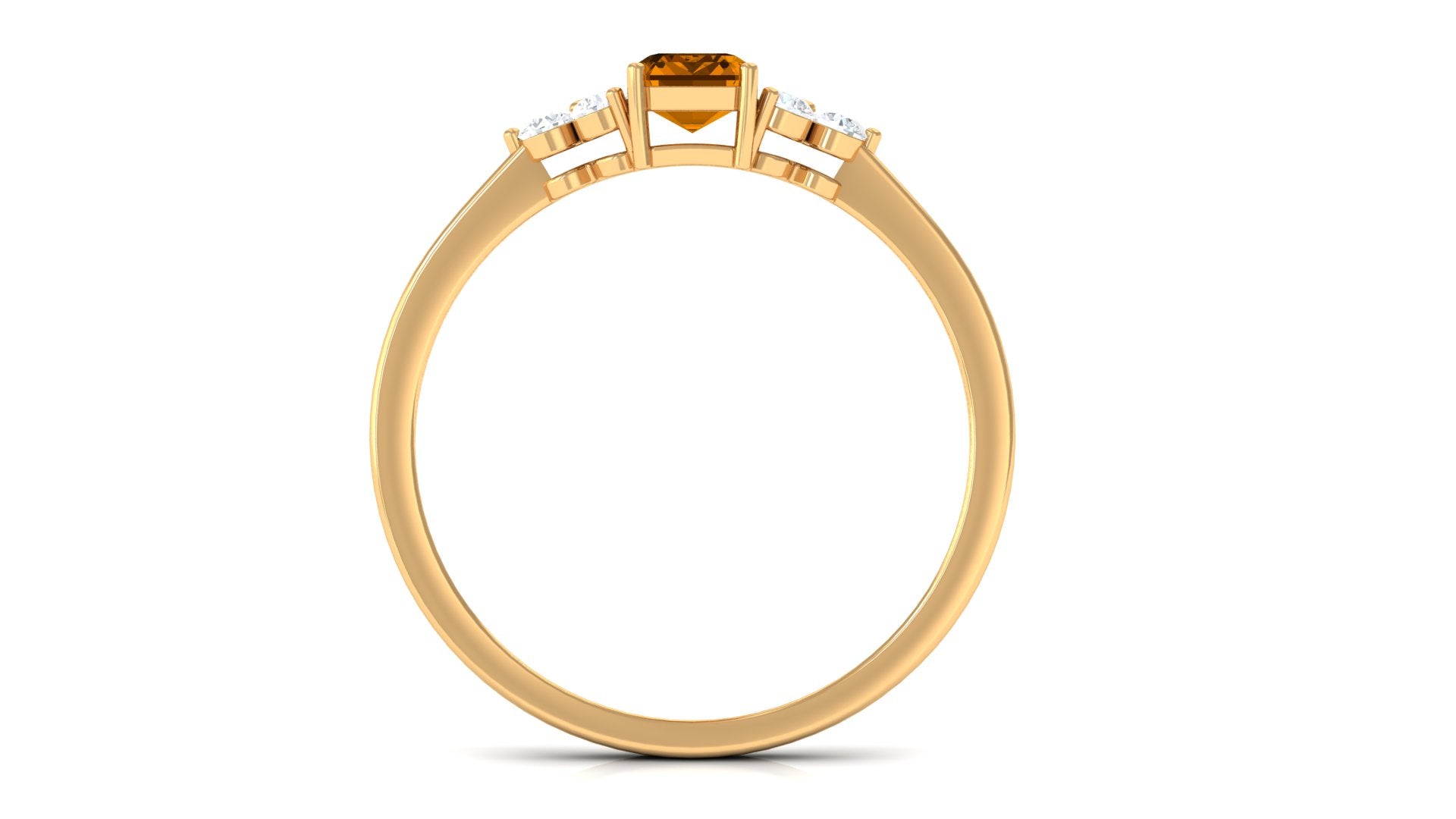 1 CT Octagon Cut Citrine Solitaire Ring with Diamond Trio Citrine - ( AAA ) - Quality - Rosec Jewels