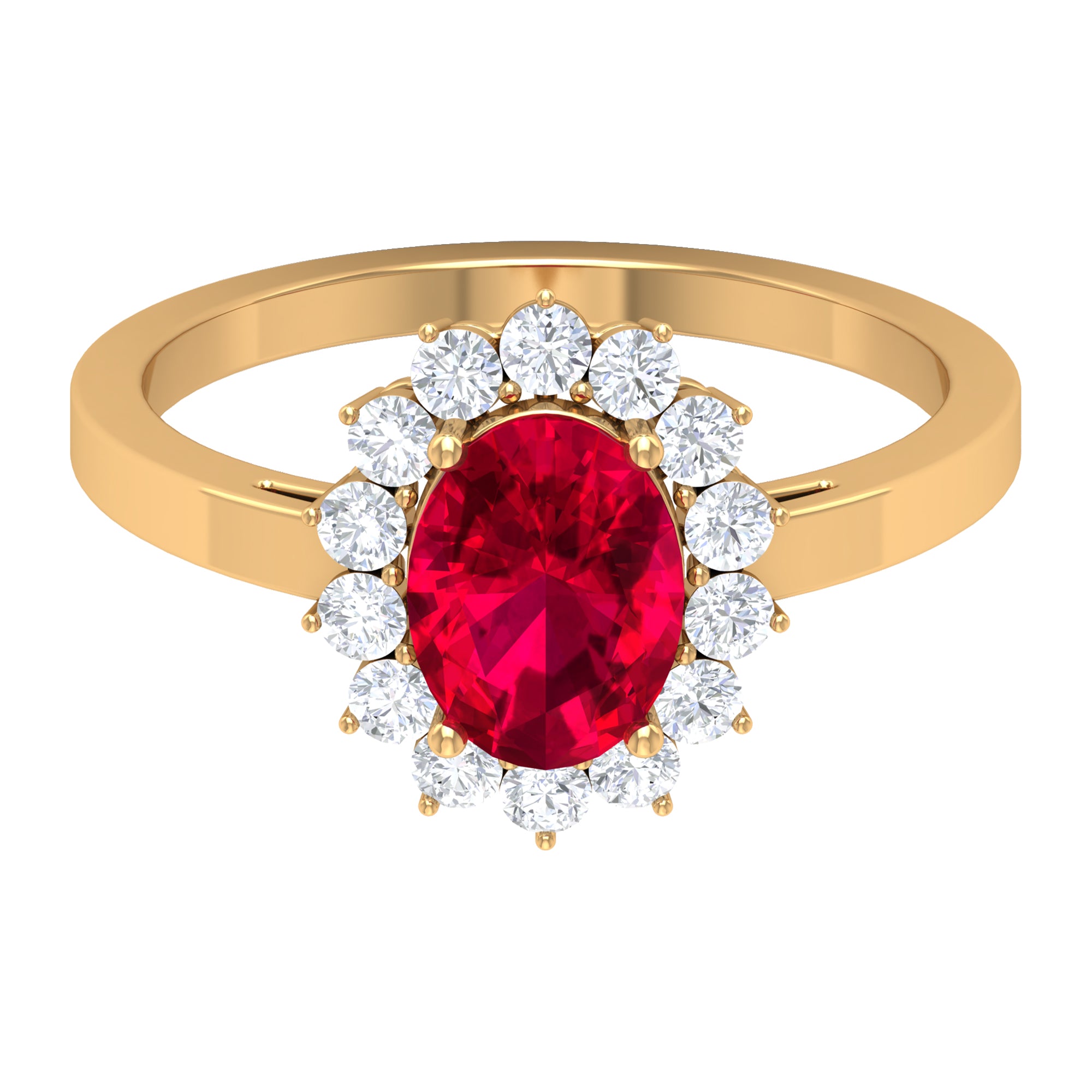Ruby and Diamond Floral Engagement Ring Ruby - ( AAA ) - Quality - Rosec Jewels