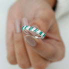 1.50 CT Certified Created Emerald Half Eternity Ring with Moissanite Lab Created Emerald - ( AAAA ) - Quality - Rosec Jewels