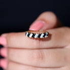 Tilted Baguette Shape Black Onyx and Moissanite Half Eternity Ring Black Onyx - ( AAA ) - Quality - Rosec Jewels