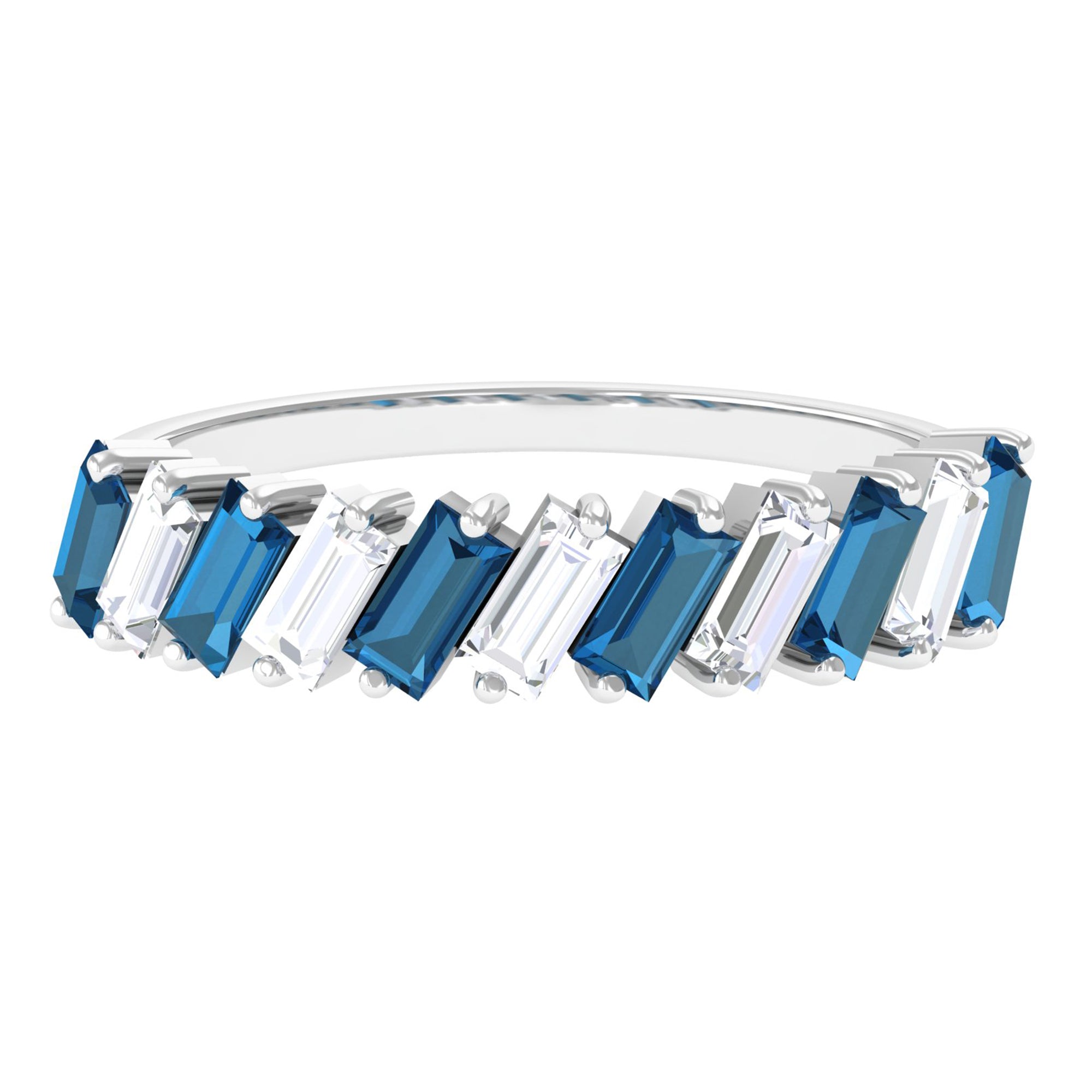 Tilted Baguette Cut London Blue Topaz and Moissanite Half Eternity Ring London Blue Topaz - ( AAA ) - Quality - Rosec Jewels