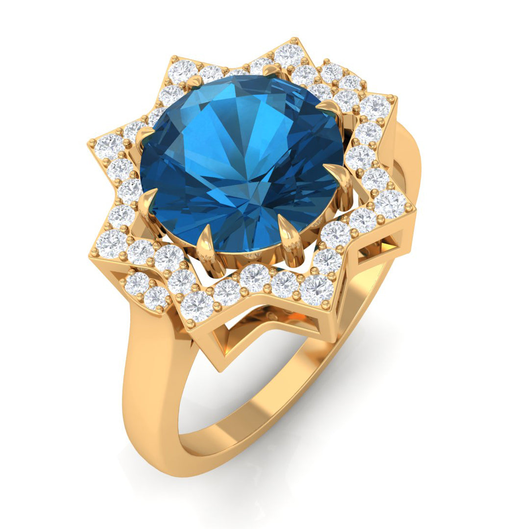 London Blue Topaz Star Shape Engagement Ring with Diamond London Blue Topaz - ( AAA ) - Quality - Rosec Jewels