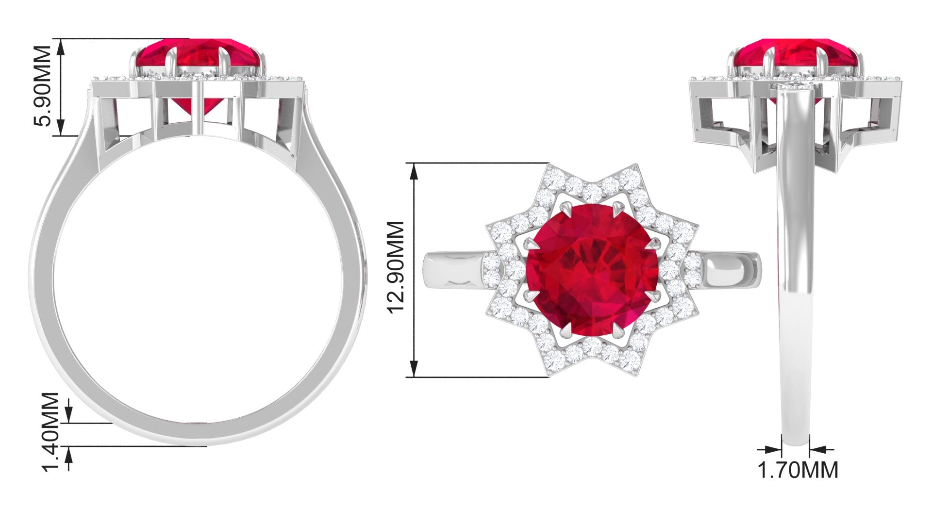 Created Ruby Star Shape Engagement Ring with Diamond Lab Created Ruby - ( AAAA ) - Quality - Rosec Jewels