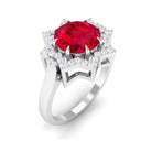 Created Ruby Star Shape Engagement Ring with Diamond Lab Created Ruby - ( AAAA ) - Quality - Rosec Jewels