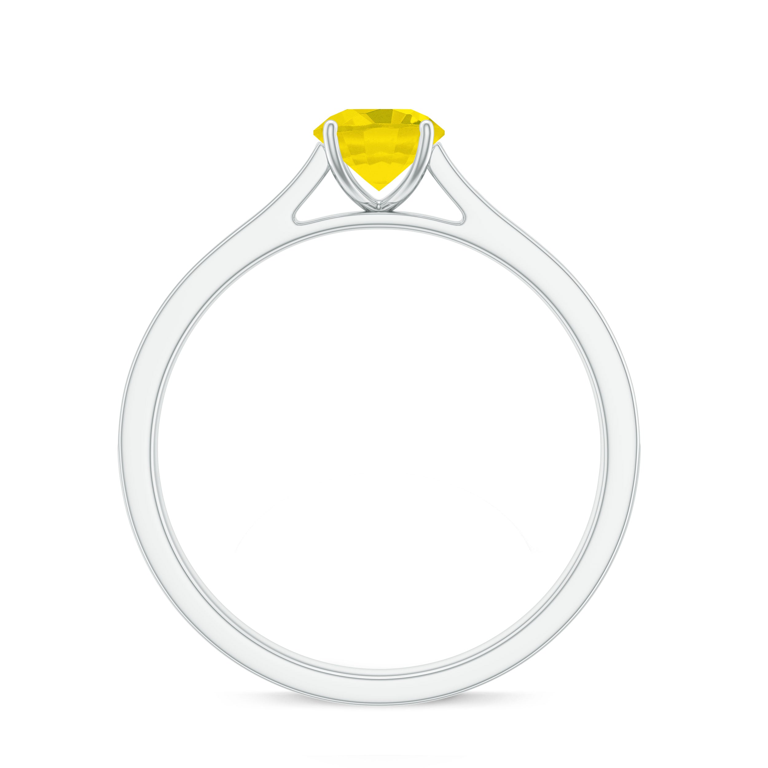 Round Yellow Sapphire Solitaire Engagement Ring with Diamond Yellow Sapphire - ( AAA ) - Quality - Rosec Jewels