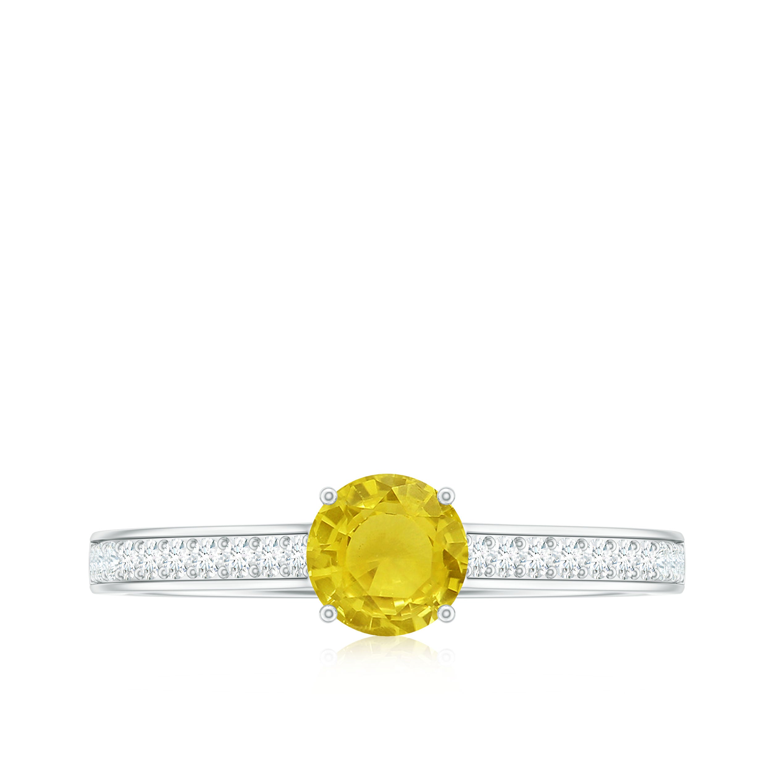 Round Yellow Sapphire Solitaire Engagement Ring with Diamond Yellow Sapphire - ( AAA ) - Quality - Rosec Jewels