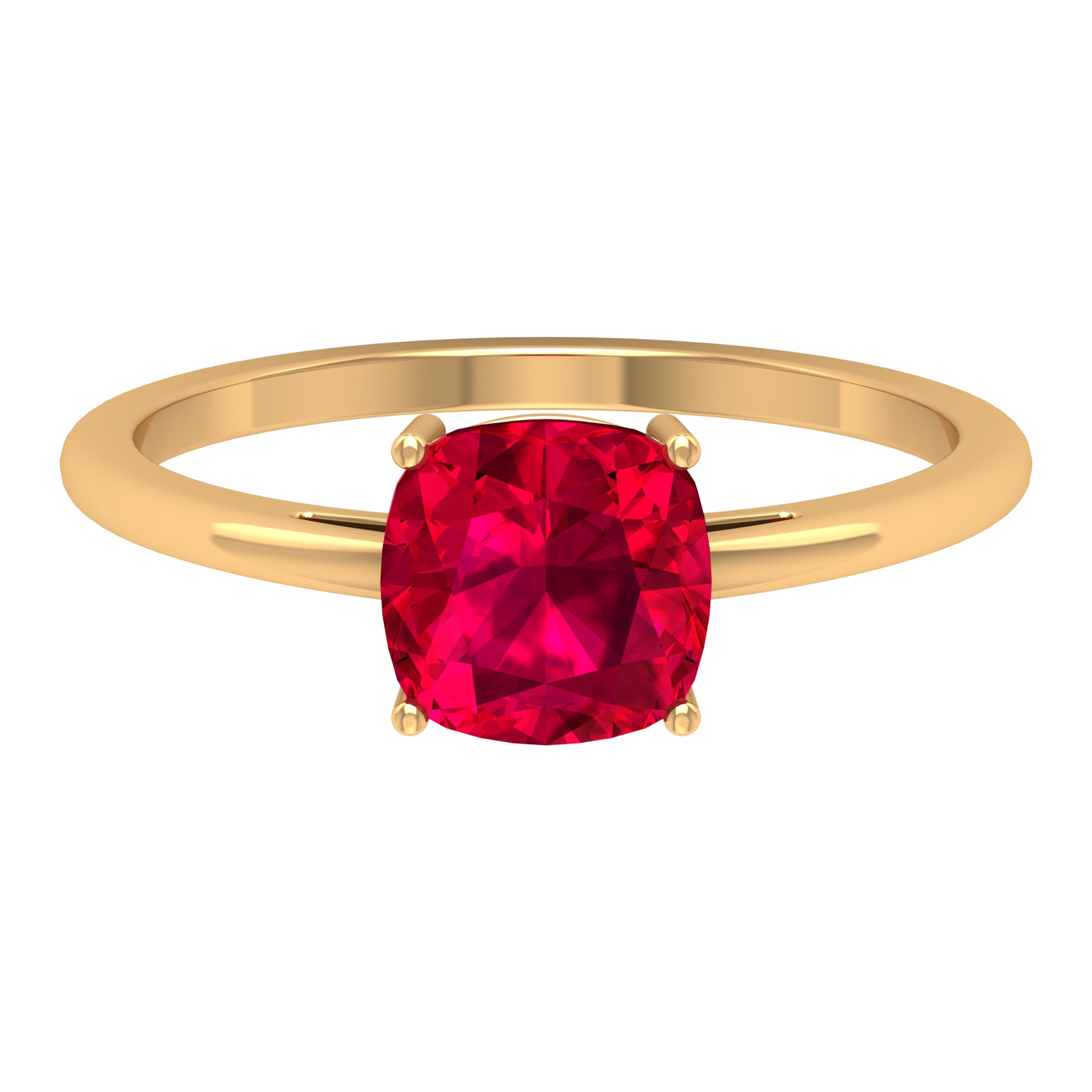 8 MM Cushion Cut Created Ruby Solitaire Ring Lab Created Ruby - ( AAAA ) - Quality - Rosec Jewels