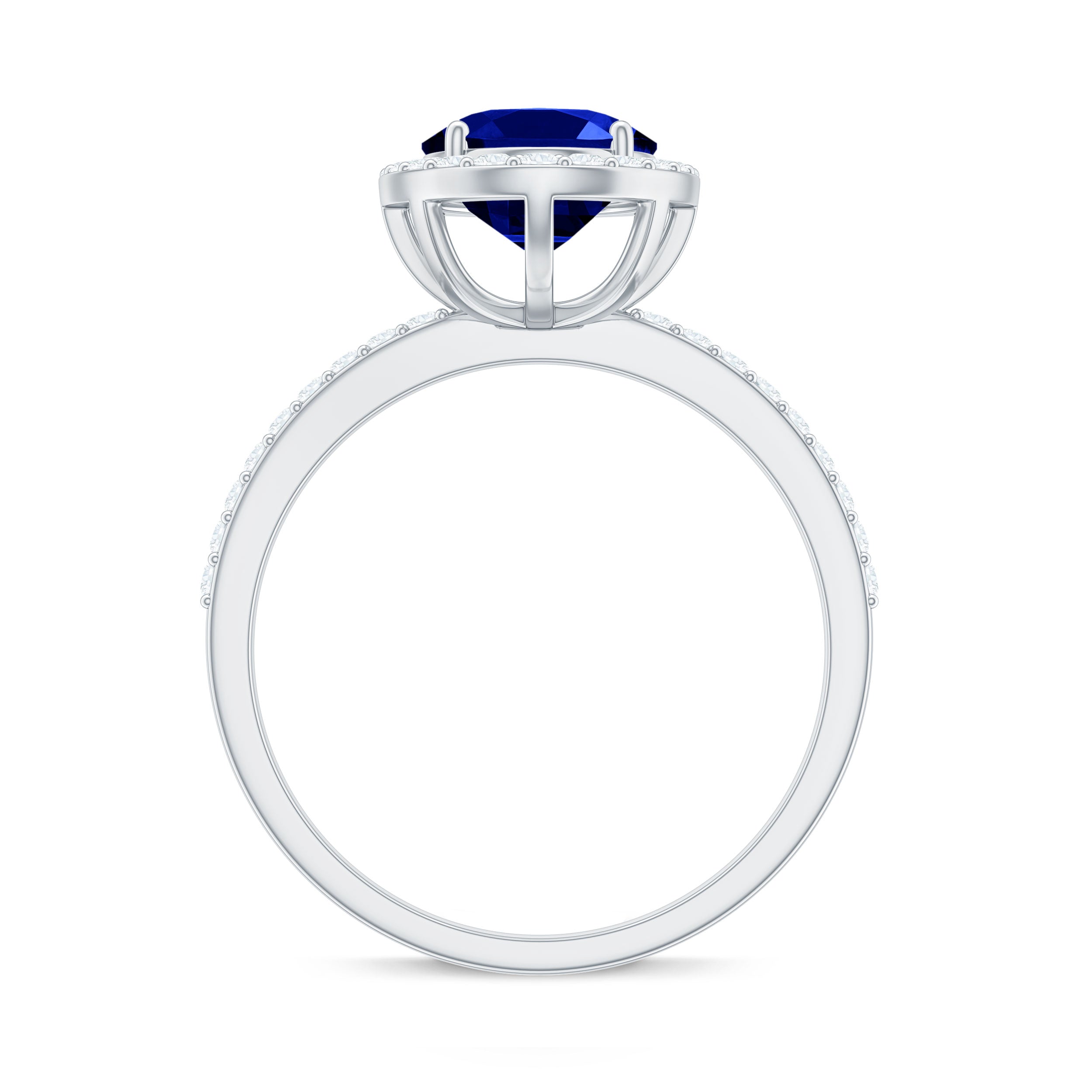 Oval Cut Created Blue Sapphire and Diamond Halo Engagement Ring Lab Created Blue Sapphire - ( AAAA ) - Quality - Rosec Jewels