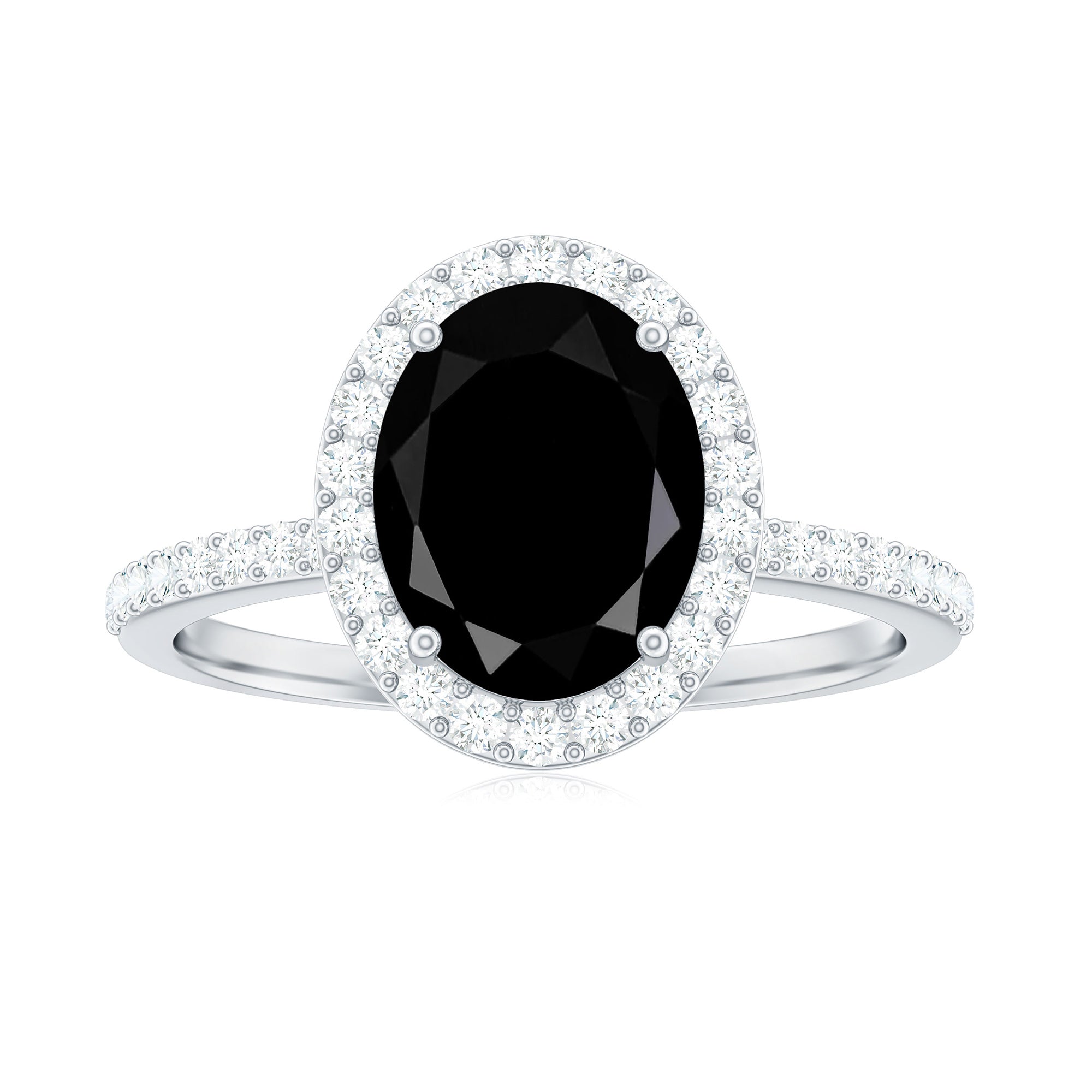 Oval Black Spinel and Diamond Classic Halo Engagement Ring Black Spinel - ( AAA ) - Quality - Rosec Jewels