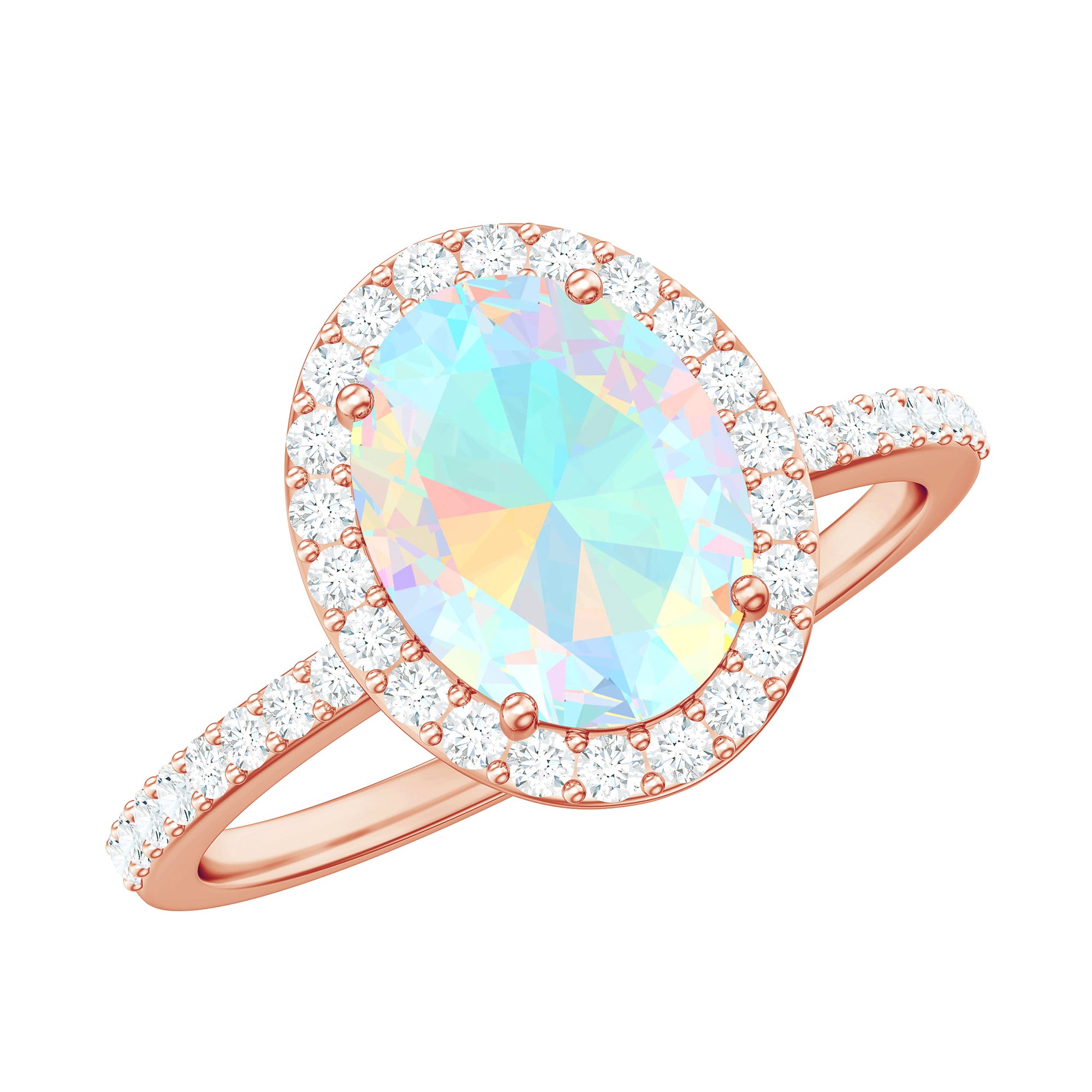 Oval Ethiopian Opal and Diamond Classic Halo Engagement Ring Ethiopian Opal - ( AAA ) - Quality - Rosec Jewels