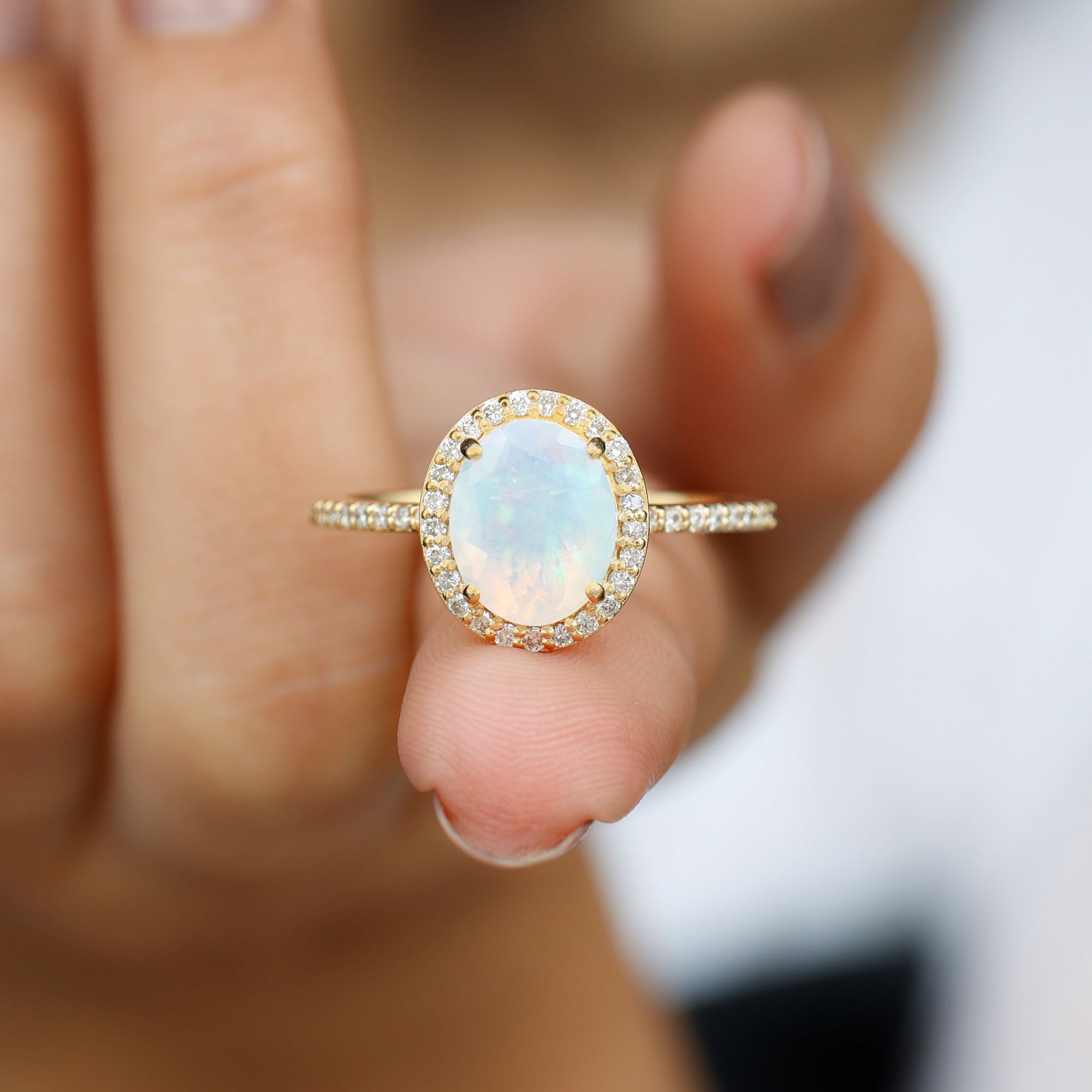 Oval Ethiopian Opal and Diamond Classic Halo Engagement Ring Ethiopian Opal - ( AAA ) - Quality - Rosec Jewels