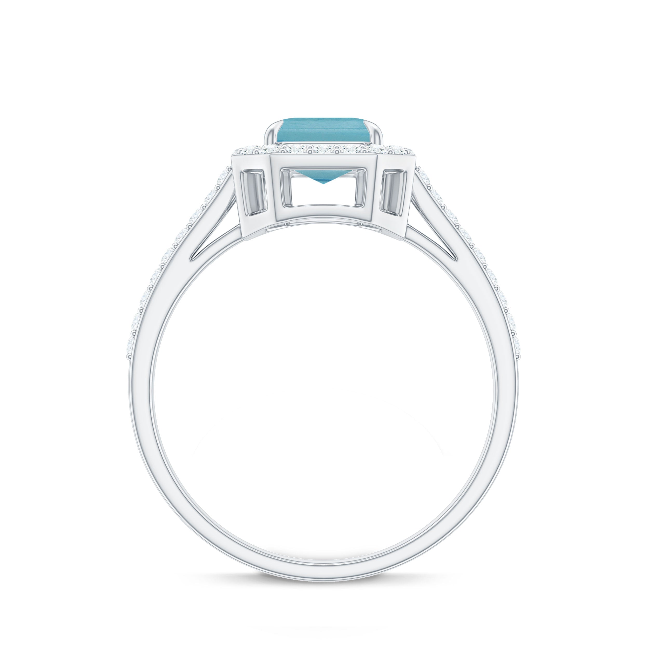 Swiss Blue Topaz Engagement Ring with Diamond Halo Swiss Blue Topaz - ( AAA ) - Quality - Rosec Jewels