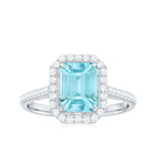 2.25 CT Emerald Cut Shape Sky Blue Topaz Classic Engagement Ring with Diamond Halo Sky Blue Topaz - ( AAA ) - Quality - Rosec Jewels