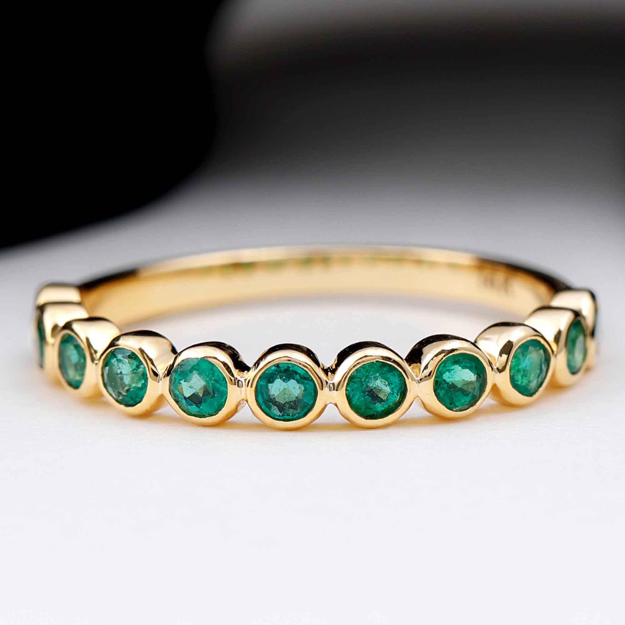 Round Shape Emerald Half Eternity Ring in Bezel Setting Emerald - ( AAA ) - Quality - Rosec Jewels