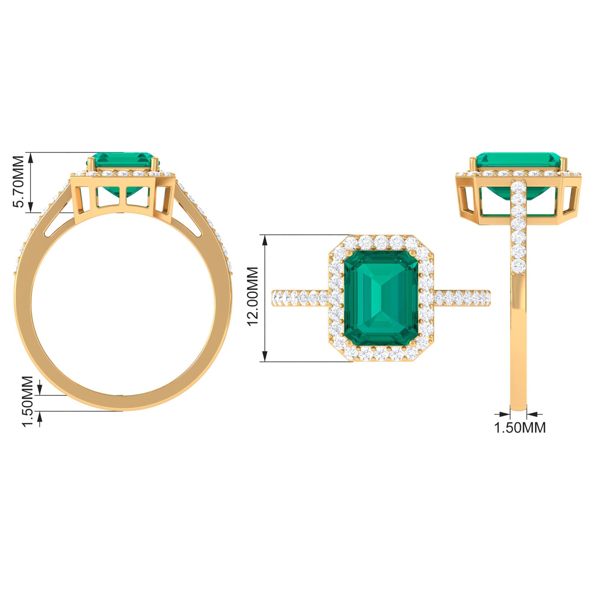 Lab Created Emerald Statement Engagement Ring With Moissanite Halo Lab Created Emerald - ( AAAA ) - Quality - Rosec Jewels