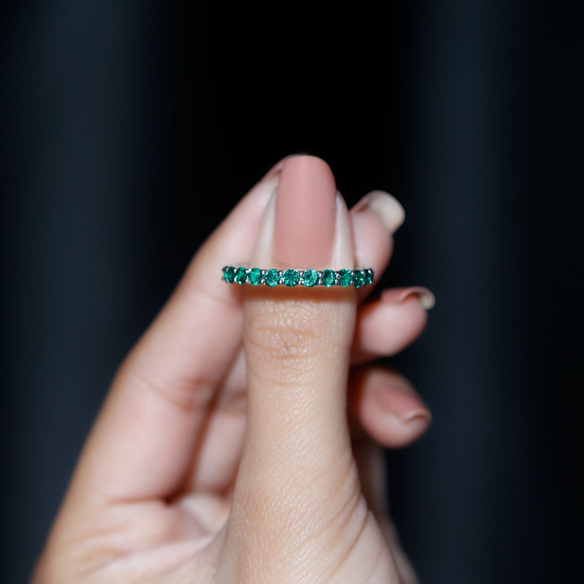 Lab Grown Emerald Simple Eternity Band Ring Lab Created Emerald - ( AAAA ) - Quality - Rosec Jewels