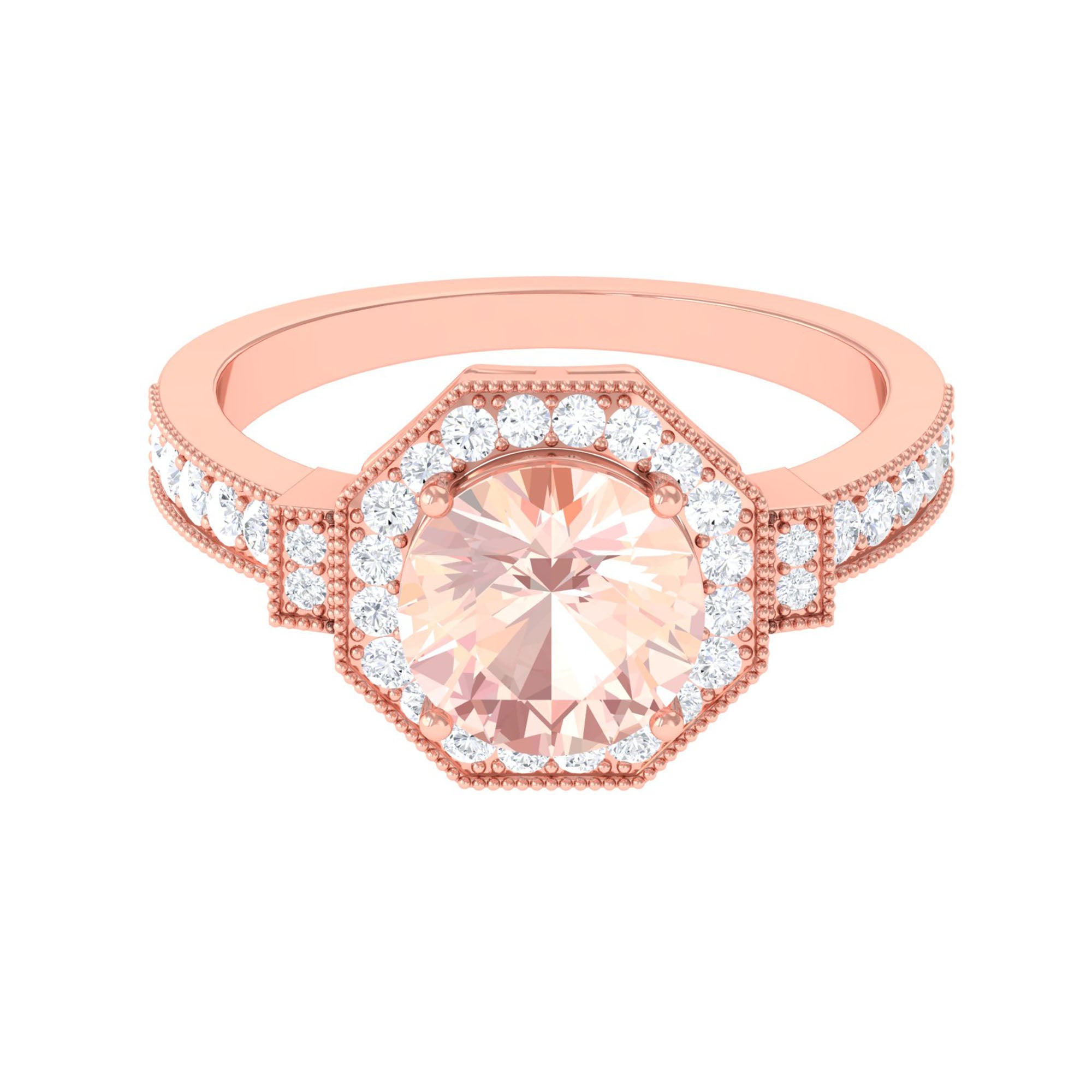 3 CT Vintage Style Morganite and Moissanite Engagement Ring in Gold Morganite - ( AAA ) - Quality - Rosec Jewels