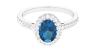 Oval London Blue Topaz Classic Halo Engagement Ring with Moissanite London Blue Topaz - ( AAA ) - Quality - Rosec Jewels