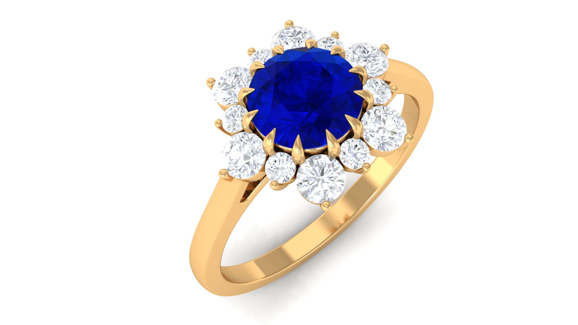 Round Cut Created Blue Sapphire Classic Halo Engagement Ring with Moissanite Lab Created Blue Sapphire - ( AAAA ) - Quality - Rosec Jewels