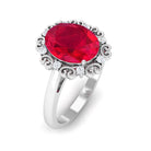 Vintage Inspired Created Ruby Engagement Ring with Diamond Lab Created Ruby - ( AAAA ) - Quality - Rosec Jewels