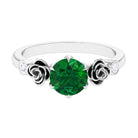 2.5 CT Solitaire Created Emerald Flower Ring with Diamond Lab Created Emerald - ( AAAA ) - Quality - Rosec Jewels