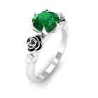 2.5 CT Solitaire Created Emerald Flower Ring with Diamond Lab Created Emerald - ( AAAA ) - Quality - Rosec Jewels