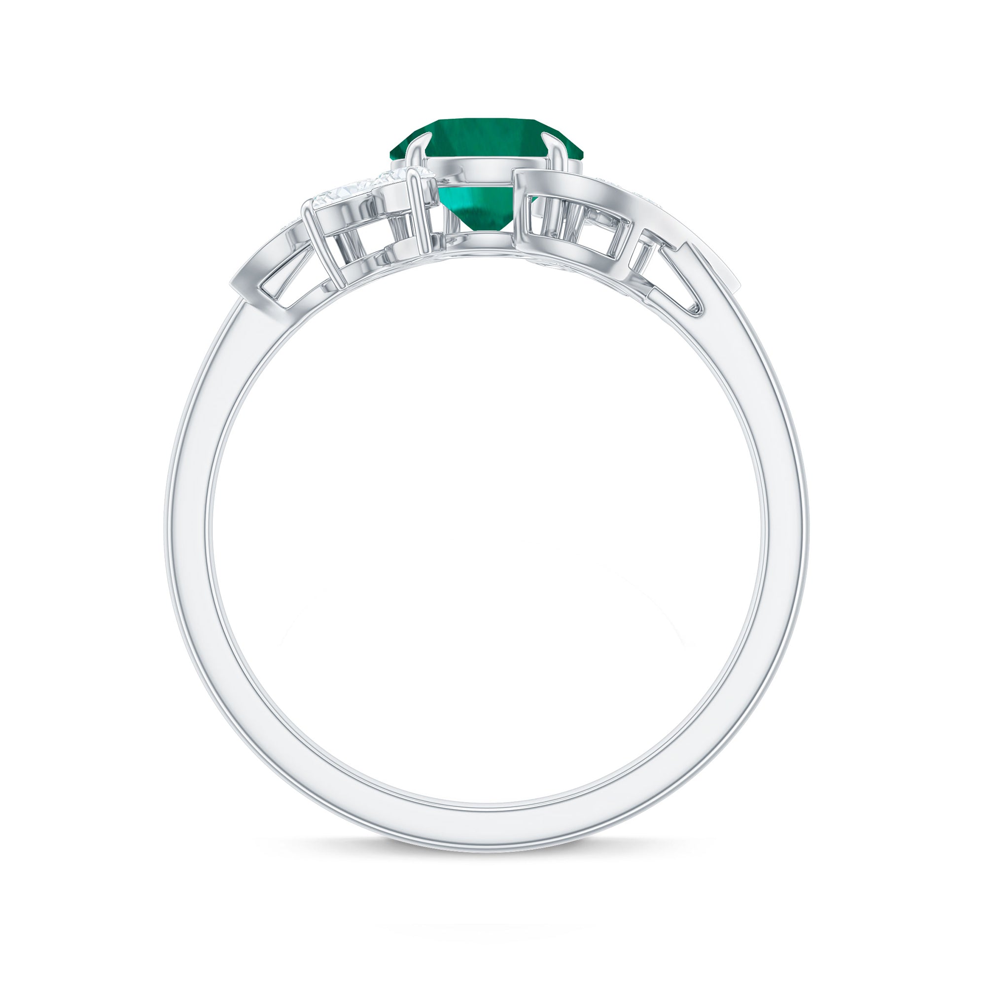 1.25 CT Round Lab Created Emerald Flower Engagement Ring with Diamond Lab Created Emerald - ( AAAA ) - Quality - Rosec Jewels