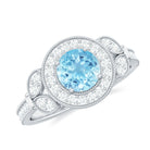 Vintage Inspired Aquamarine Engagement Ring with Diamond Aquamarine - ( AAA ) - Quality - Rosec Jewels