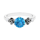 Solitaire Swiss Blue Topaz Flower Ring with Diamond Swiss Blue Topaz - ( AAA ) - Quality - Rosec Jewels