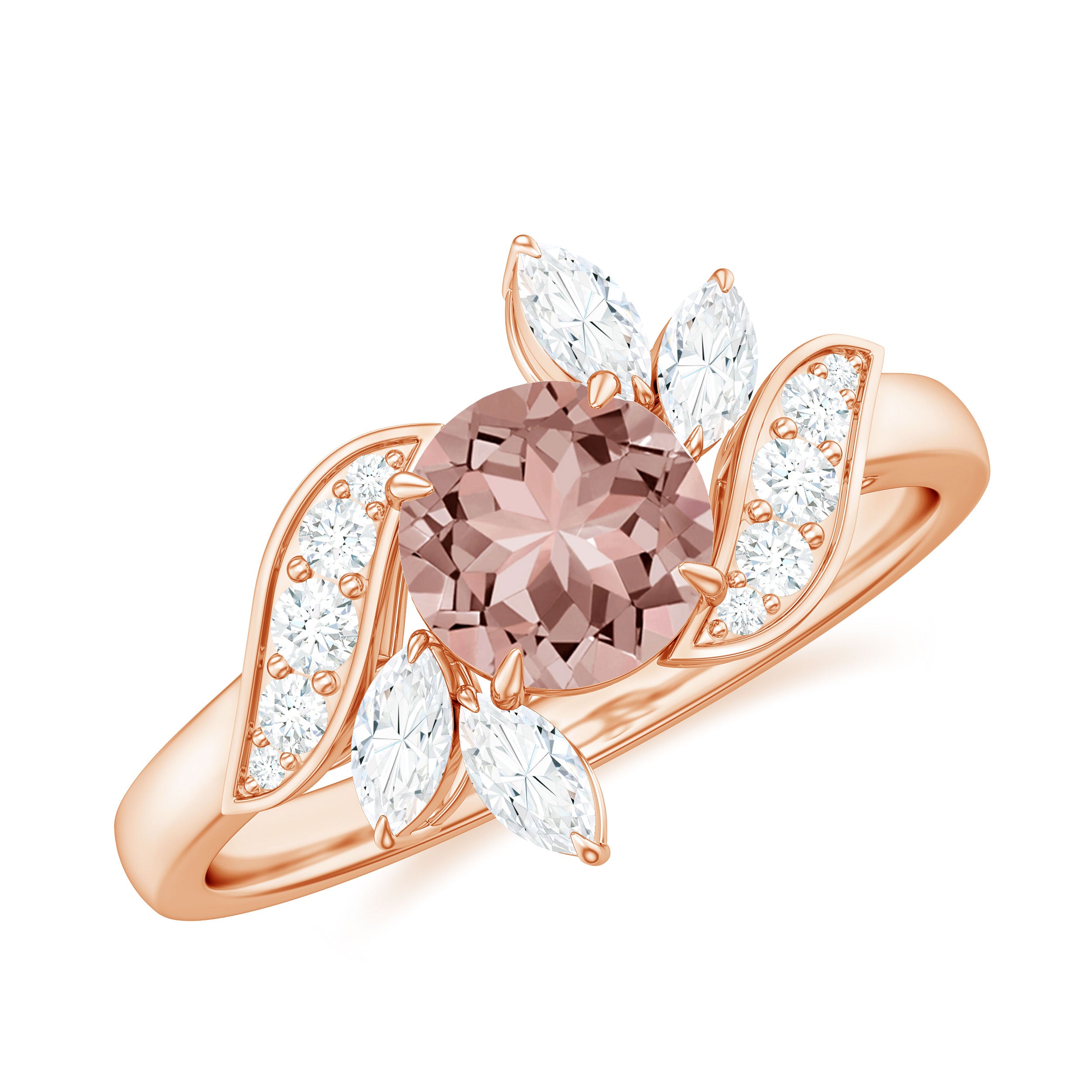 1.25 CT Morganite Flower Engagement Ring with Diamond Morganite - ( AAA ) - Quality - Rosec Jewels