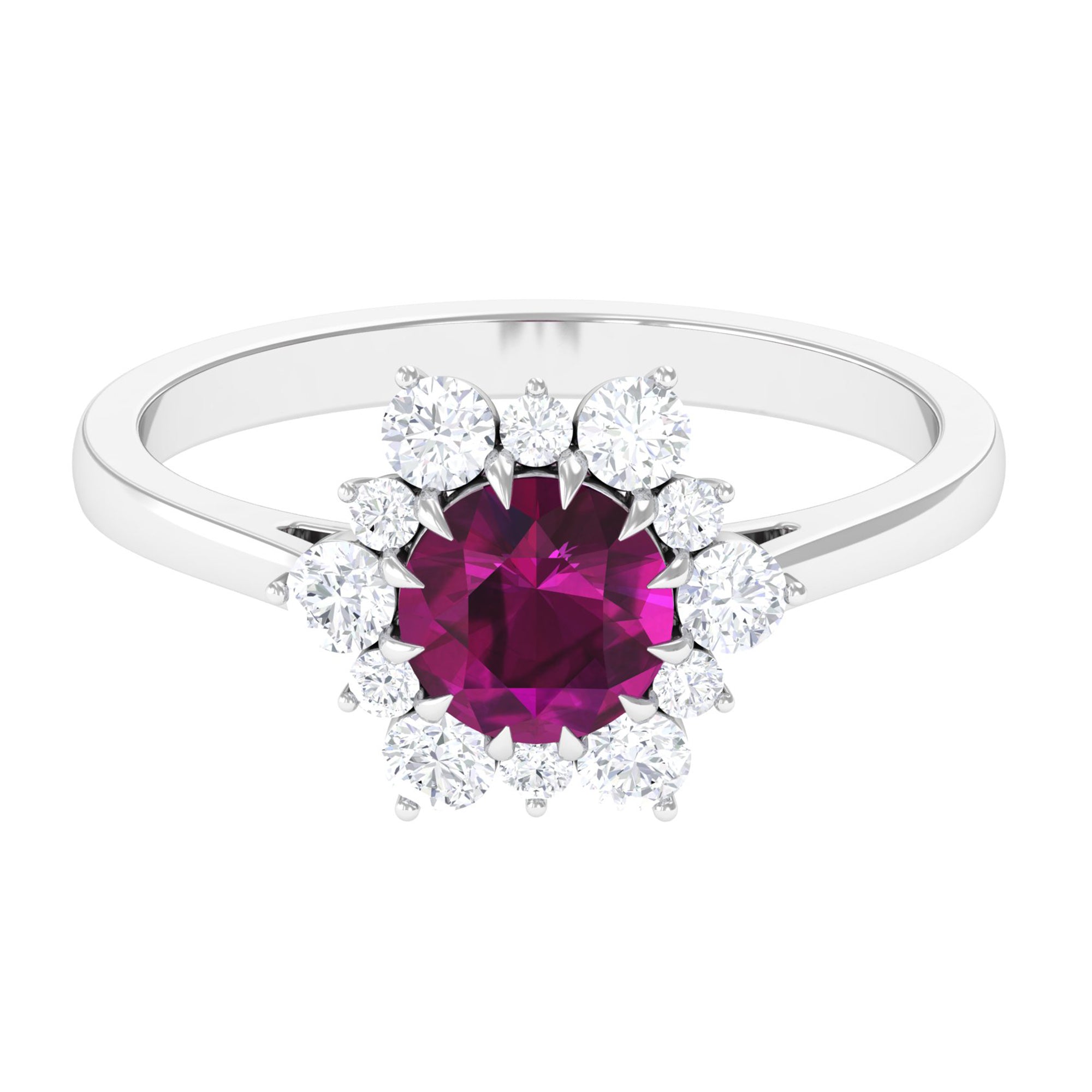 1.75 CT Classic Rhodolite Engagement Ring with Diamond Halo Rhodolite - ( AAA ) - Quality - Rosec Jewels