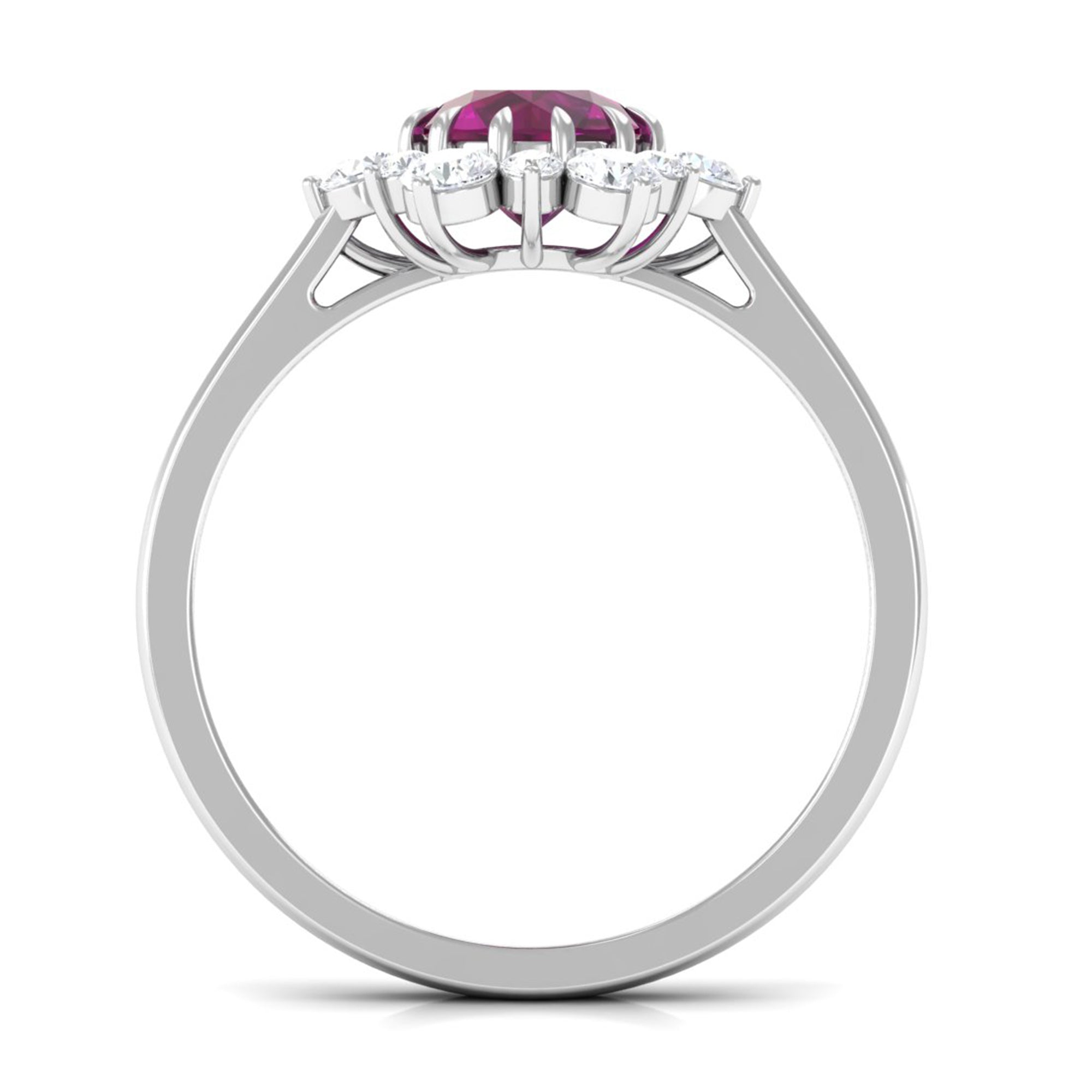 1.75 CT Classic Rhodolite Engagement Ring with Diamond Halo Rhodolite - ( AAA ) - Quality - Rosec Jewels