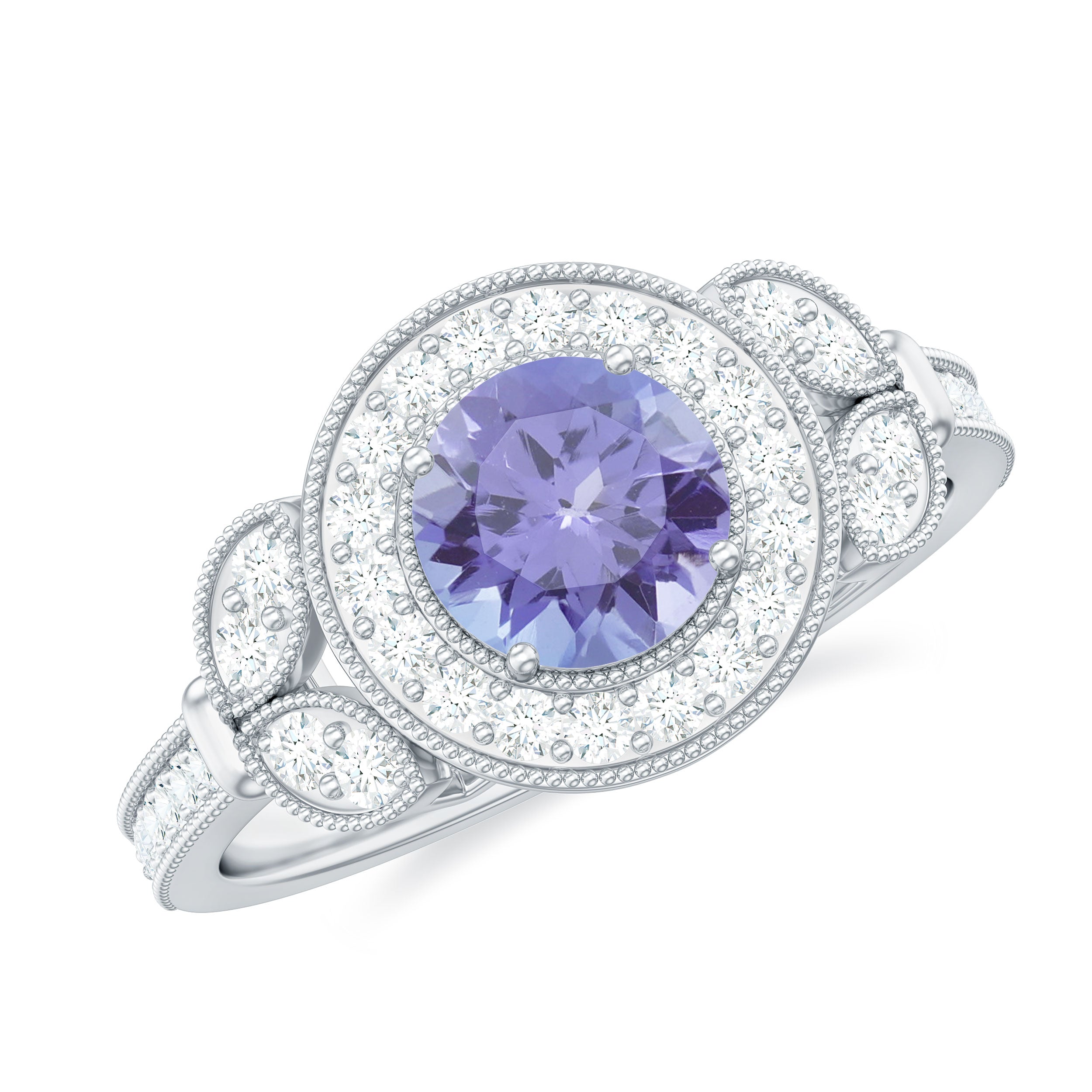 Vintage Style Tanzanite Engagement Ring with Diamond Tanzanite - ( AAA ) - Quality - Rosec Jewels