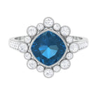 Cushion Cut London Blue Topaz Cocktail Engagement Ring with Diamond Halo London Blue Topaz - ( AAA ) - Quality - Rosec Jewels