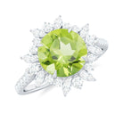 Round Peridot Statement Ring with Moissanite Floral Halo Peridot - ( AAA ) - Quality - Rosec Jewels