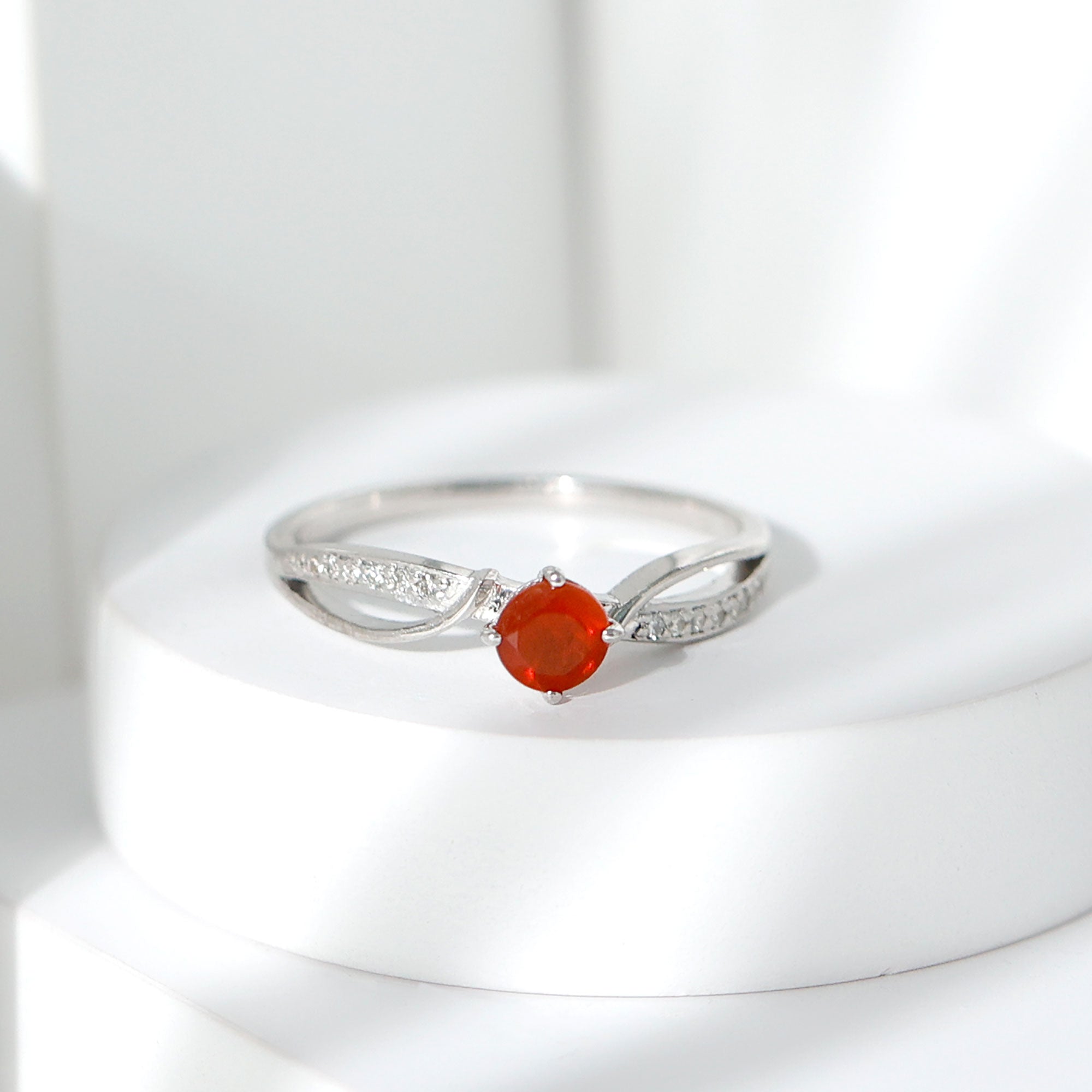 Fire Opal Solitaire Infinity Engagement Ring Fire Opal - ( AAA ) - Quality - Rosec Jewels