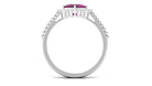 Princess Cut Rhodolite and Moissanite Halo Ring with Beaded Gold Rhodolite - ( AAA ) - Quality - Rosec Jewels