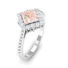 1 Ct Princess Morganite and Diamond Halo Engagement Ring Morganite - ( AAA ) - Quality - Rosec Jewels