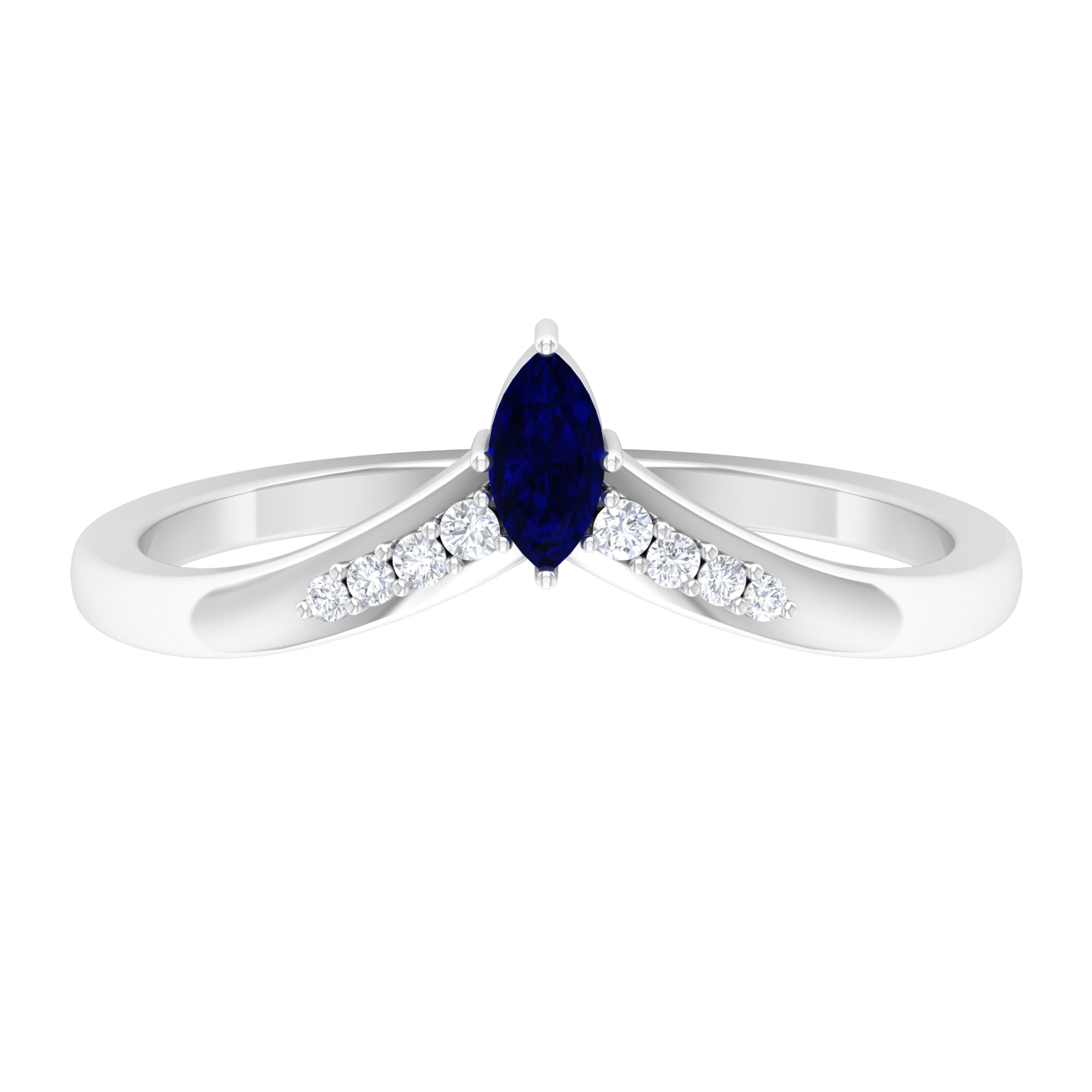 Marquise Cut Blue Sapphire and Diamond V Shape Enhancer Ring Blue Sapphire - ( AAA ) - Quality - Rosec Jewels