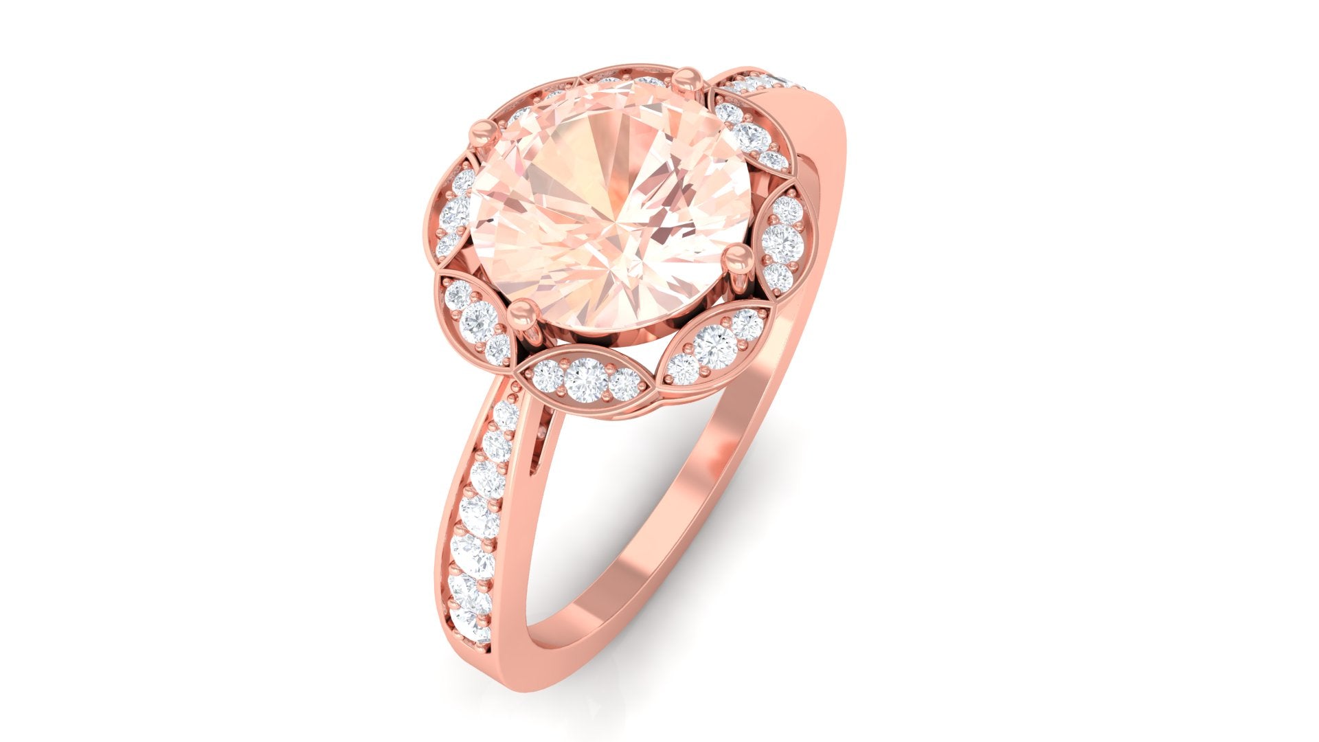 Designer Morganite and Diamond Halo Engagement Ring Morganite - ( AAA ) - Quality - Rosec Jewels